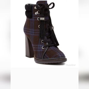 Sam Edelman Black and Brown Plaid Heeled Boots NWOT